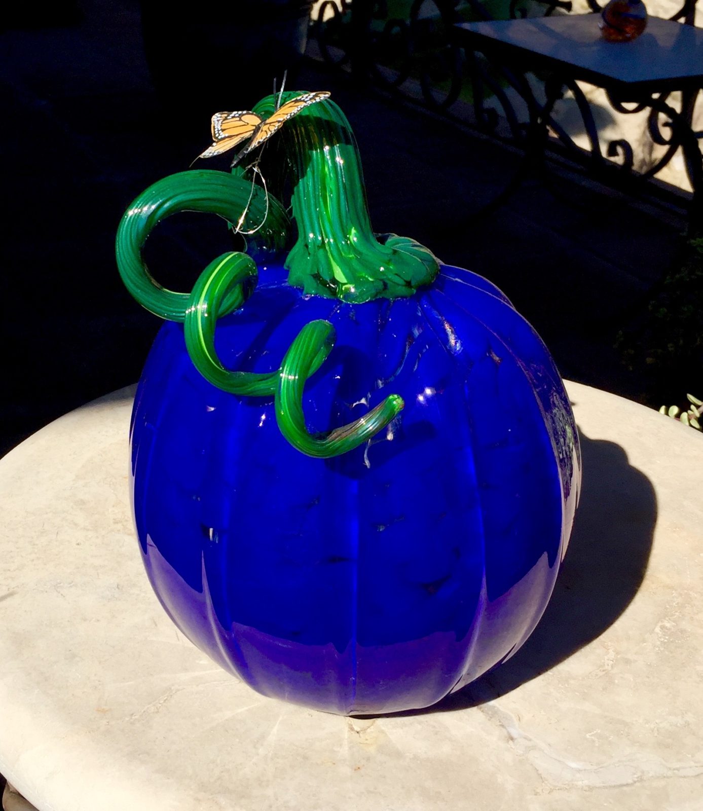 Cobalt blue pumpkin - Blown Glass, in Pumpkins
